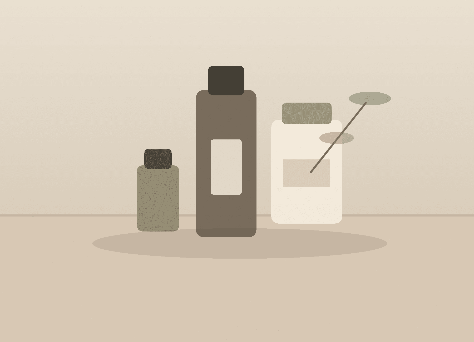 Product vessels arranged on a quiet warm surface